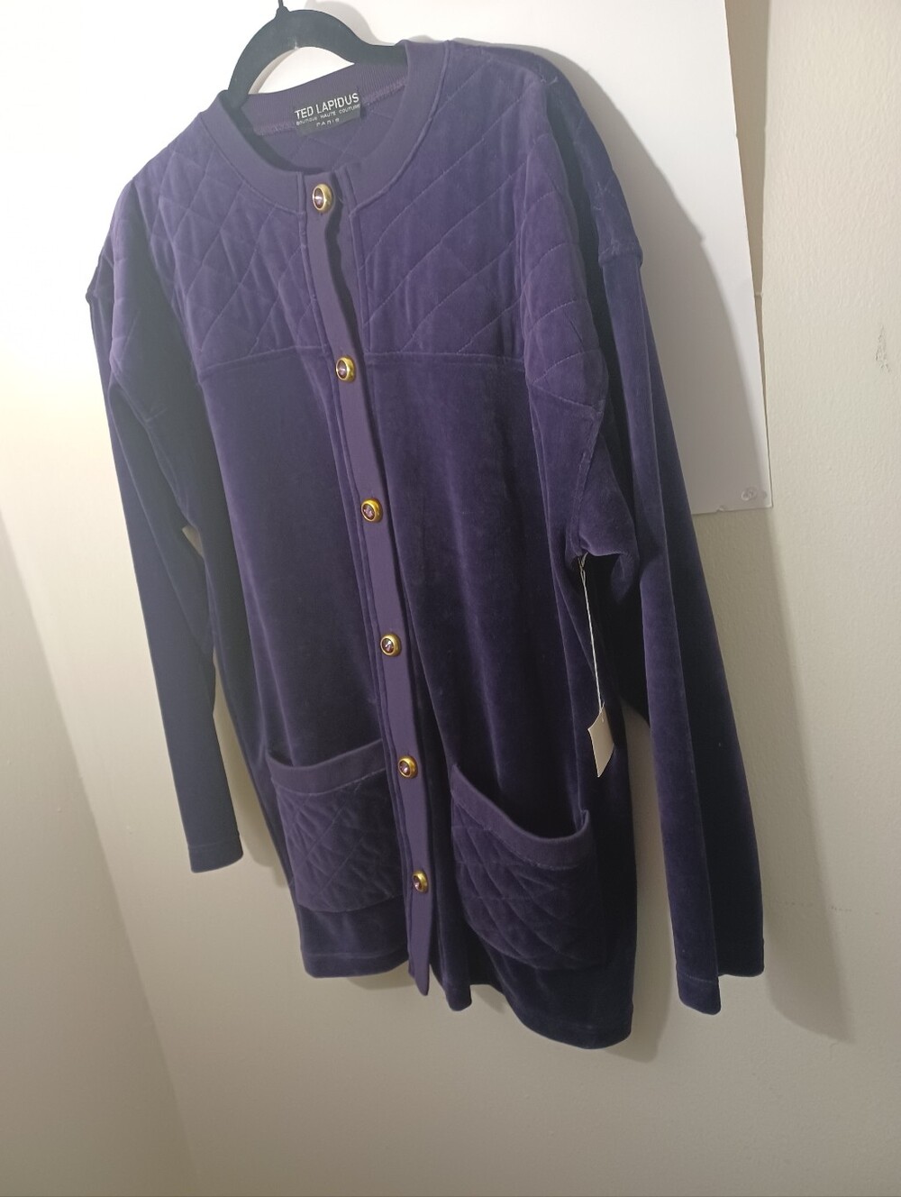 Ted Lapidus Vintage Late 70s Purple Quilted Velvet Button-Front Jacket Large